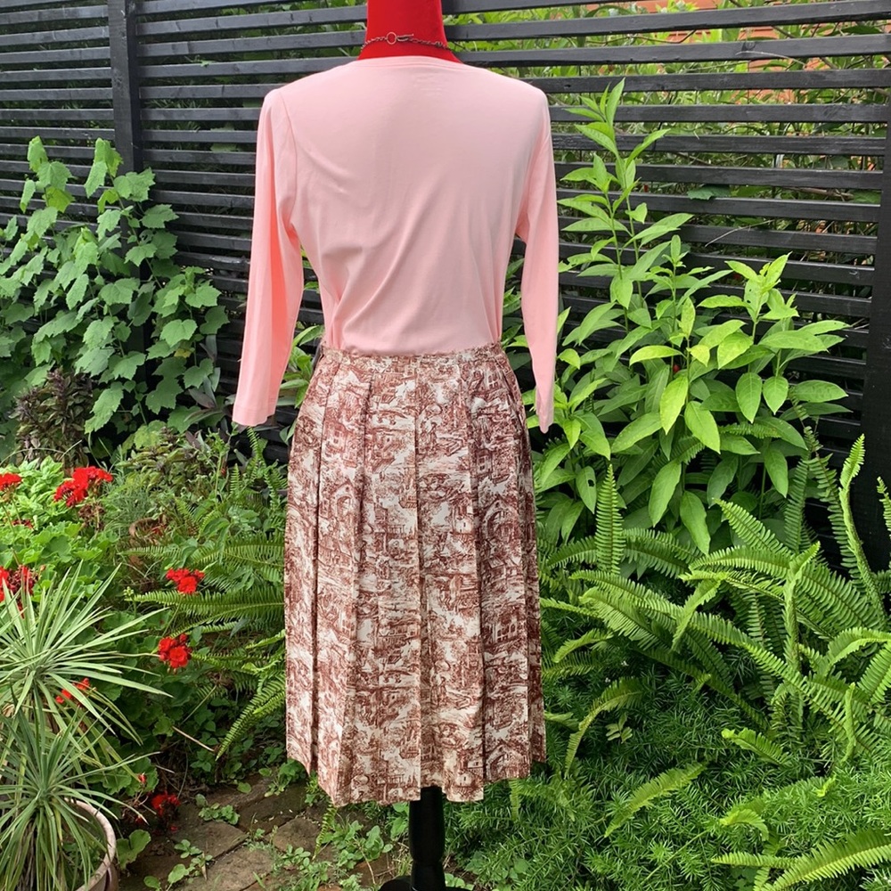 Vintage Silk Toile Box Pleat Handmade Skirt 6 - Picture 4 of 10